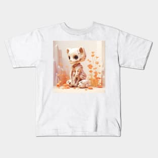 funny preppy skeleton cat sitting on the floor Kids T-Shirt